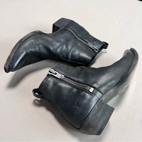 Frye Sacha Side Zip Moto Leather Booties Black Leather Ankle Boots Womens 10 - Picture 7 of 15
